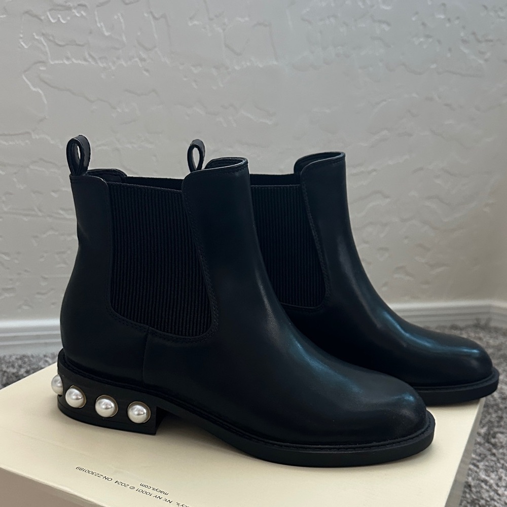 Women’s On 34th Black Ankle Booties with Pearl Accents